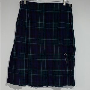 Vintage Wool Plaid Women's pleated Skirt Wrap skirt- Blue and Green Sz 16